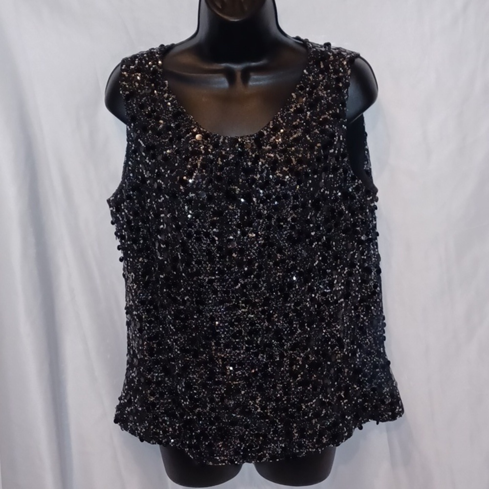 Calvin Klein Size L Black & Silver Sequin Tank Top